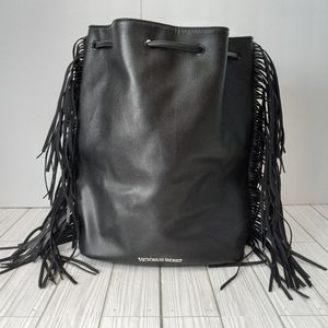 Victoria's Secret Black Boho Fringe Bucket Backpack